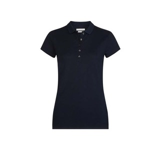 Polo pour femme bleu marine à manches courtes, couleur unie, 100% coton, tissu tricoté, style décontracté, coupe classique - Product Image 5