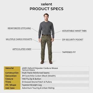 Pantalon de moto technique robuste en Cordura 500D, résistant à l'abrasion, coupe-vent, cargo tactique pour homme - Product Image 5