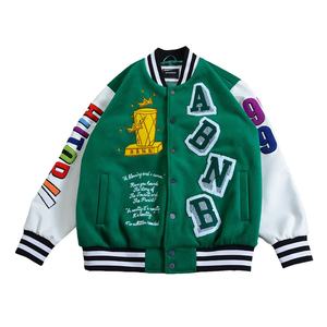 Chaqueta Universitaria de Cuero para Hombre, Estilo Urbano, con Mangas de Cuero, Parches de Chenilla, Chaquetas Personalizadas con Bordado, Chaquetas Bomber de Béisbol - Product Image 1