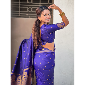 Sari violet traditionnel tissé Zari, écharpe et châle en soie douce 600g Elite Weaves - Product Image 5