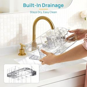 Lot de 5 organiseurs transparents pour comptoir de salle de bain, 1 plateau divisé, 4 pots porte-cotons-tiges pour brosses à dents et cotons-tiges, rangement pour étagères de salle de bain - Product Image 5