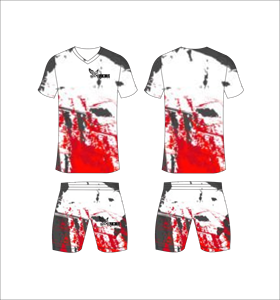 ชุดเสื้อฟุตบอลซับลิเมชั่นสำหรับผู้ชาย Ferocious Training คอวี แขนสั้น ระบายเหงื่อได้ดี ชุดกีฬา สีแดง ดำ ขาว พิมพ์ลาย - Product Image 1