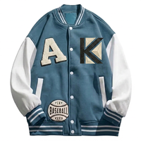 Bleu ciel 100% coton polaire coupe-vent respirant Varsity veste K-VJ-195 col montant Letterman manteau Baseball broderie hiver