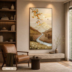 Meilleures ventes OEM ODM Art mural paysager en soie, paysage de montagne, cascade de rivière, œuvre d'art faite à la main NUI3-12, décoration intérieure Vietnam - Product Image 5