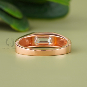 14K 18K Rose Gold <b>Solitaire</b> <b>Ring</b> 2.11 CT Emerald Lab Grown Diamond Bezel Setting Minimalist Unisex Wedding Engagement Jewelry - Product Image 3