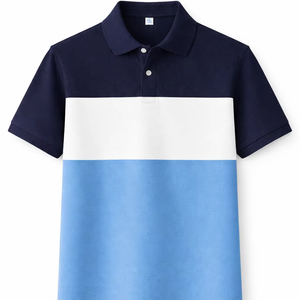 เสื้อโปโลผู้ชายสีสันตัดกัน ผ้าฝ้าย แขนสั้น สไตล์ลำลอง เสื้อยืดกอล์ฟ |   แผงดีไซน์สีน้ำเงินขาวกรมท่า แบบ OEM ขายส่ง - Product Image 1
