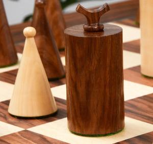 Pions d'échecs Art Déco de luxe lestés, 3,8 cm de hauteur, en bois de Sheesham et de buis naturel, au meilleur prix - Product Image 1