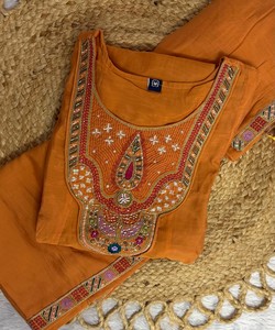 Salwar Kameez Tradicional Naranja para Mujer, Ropa Étnica Informal de Algodón, Largo hasta el Tobillo, Estilo India Pakistán 86754 DIVA-171 - Product Image 3
