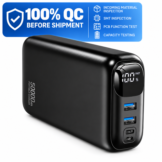 High Capacity 50000mAh Powerbanks Portable Fast Power Bank Digital Display Four USB Type C Output 22.5W
