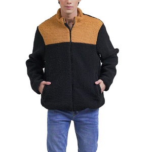 Veste polaire pour homme à blocs de couleur, fermeture éclair intégrale, col montant, vêtement d'hiver décontracté, matière polyester épaisse, coupe classique - Product Image 3