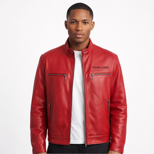 Private Label Motorcycle Outerwear Red <b>Leather</b> <b>Biker</b> <b>Jacket</b> Men's Faux <b>Leather</b> Zip <b>Jacket</b> For Men 2026 - Product Image 1