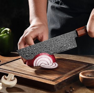 Handmade Ambidextrous Chef <b>Set</b> in Damascus Steel with Wooden Handle and Leather Sheath Extra <b>Sharp</b> - Product Image 4