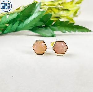Pendientes de Plata 925 con Piedra Solar Hexagonal de 8mm y Engaste de Bisel |   Pendientes Minimalistas con Piedras Preciosas para Mujer - Product Image 2