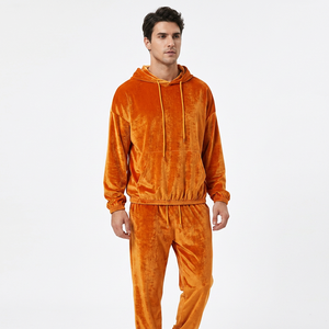 Unisex Tracksuit Set Hooded Full <b>Sleeve</b> Solid Orange Casual <b>Sweatshirt</b> Pants Autumn Loose Fit Drawstring - Product Image 2