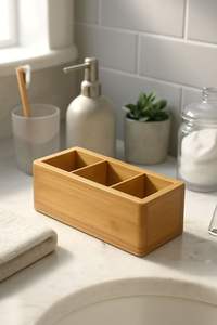 Eco Friendly Bamboo Wooden <b>Toothbrush</b> <b>Holder</b> Bathroom Organizer Stand with Toothpaste and Razor Storage for Home and Hotel Use - Product Image 2