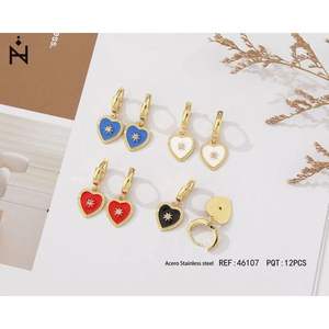 Boucles d'oreilles pendantes en forme de cœur Z Fashion, acier inoxydable, lot de 12 pièces, plaqué or, pendentifs colorés, bijoux pour femmes - Product Image 1