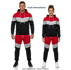 Conjunto Deportivo Personalizado con Logotipo, Unisex, de Felpa de Algodón, Sudadera con Bloques de Color y Pantalones Deportivos, 2 Piezas, Traje de Calentamiento para Hombre y Mujer - Product Image 1