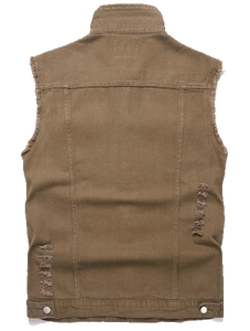 <b>Men's</b> Vintage Washed Denim <b>Slim</b> Fit Sleeveless <b>Vest</b> Single Button Closure Quick Dry Anti-UV Outerwear - Product Image 2