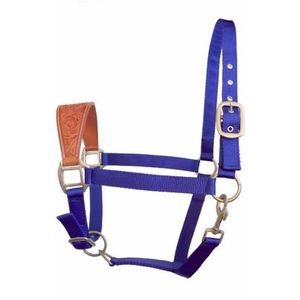 Harnais de cheval bleu royal en nylon avec muserolle en cuir travaillé, réglable, durable, style western, harnais équestre pour cheval - Product Image 1