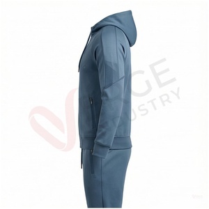 Conjunto Deportivo Azul con Capucha para Hombre, Manga Larga, Cierre Frontal con Cremallera, Logotipo, Color Sólido, Transpirable, Corte Regular, Ropa Casual de Otoño - Product Image 3