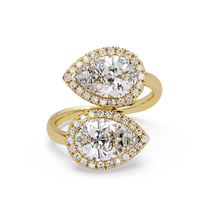Anillo de compromiso Toi Et Moi con diamante cultivado en laboratorio de corte doble pera, certificado IGI, 3.00CT, banda halo cruzada, oro puro de 14K, anillos de lujo - Product Image 2