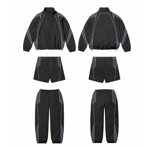Unisex <b>Black</b> Sporty Tracksuit Set Full Sleeve Zipper Jacket <b>Pants</b> Shorts Quick Dry Polyester Autumn Wear - Product Image 1