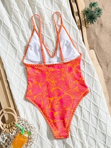 Maillot de bain une pièce en coton de haute qualité pour femme, couleur unie, avec décoration en cristal, coupe haute, service OEM personnalisable - Product Image 2
