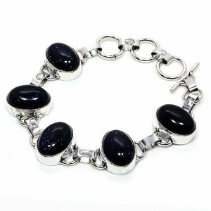 Pulsera de Piedras Preciosas Naturales Cabujón, Pulsera Chapada en Plata de Ley 925, Joyería Hecha a Mano - Product Image 1