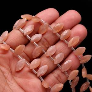 Cuentas facetadas de piedra lunar melocotón AAA, cuentas de piedra lunar melocotón natural con perforación lateral, 7x12-8x13MM para la fabricación de joyas - Product Image 2