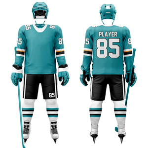 Equipación de Hockey sobre Hielo Premium Totalmente Sublimada – Jersey Teal Transpirable con Número de Jugador Personalizado 85, Casco y Guantes de Protección - Product Image 1