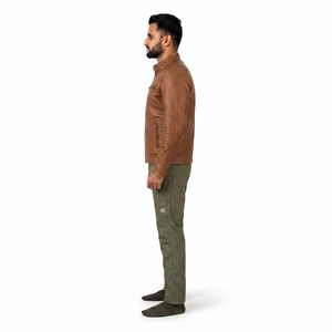 Chaqueta de Cuero Premium para Hombre, Estilo Café Racer, de Piel de Vacuno Granulada, Corte Ajustado Vintage, Resistente al Viento, Sostenible, con Logotipo OEM Personalizado - Product Image 3