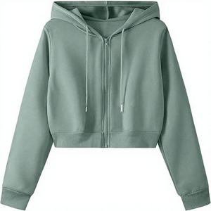 เสื้อฮู้ดครอปแบบซิป ยูนิเซ็กซ์ สีพื้น แขนยาว สวมใส่สบาย เหมาะกับฤดูใบไม้ร่วง ทรงปกติ ผ้าเฟรนช์เทอร์รี่ - Product Image 1