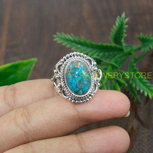 Anillo de Plata de Ley 925 con Turquesa Azul Cobre de Alta Calidad, Diseño Hecho a Mano, Anillo de Promesa, Anillo Boho, Regalo de Joyería - Product Image 6