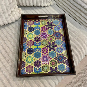 Bandeja de madera impresa decorativa para mesa de centro, organizador para sala de estar, plato de servicio al por mayor - Product Image 1