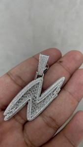 925 <b>Silver</b> Custom Letter <b>Pendant</b> Baguette Moissanite Hip Hop <b>Initial</b> N <b>Pendant</b> Alphabet Charm <b>Pendant</b> - Product Image 5