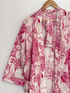 Bata Kimono con Estampado de Dibujos Animados para Mujer, 100% Algodón Tejido, Camisón de Verano Hecho a Mano, ODM, Cuello en V, Cintura Elástica, Suave y Transpirable - Product Image 3