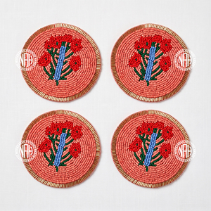 Ensemble de sous-verres perlés avec monogramme lettre A, motif floral rose et rouge, pour boissons, décoration de table, tasses à café, thé, mugs, verres, vente en gros B2B - Product Image 2