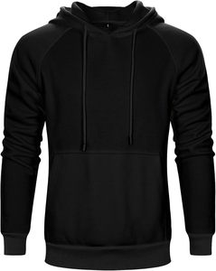 Sudadera con Capucha Negra para Hombre, Manga Larga, Color Sólido, Informal, con Cordón Ajustable y Bolsillos Laterales, de Poliéster de Peso Medio, para Otoño - Product Image 1