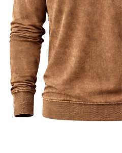 Sudadera Henley de Manga Larga para Hombre, Lavado Ácido, Color Camel Marrón, Estilo Casual con Botones y Bolsillos, Prenda de Invierno, Algodón, Corte Ajustado - Product Image 6