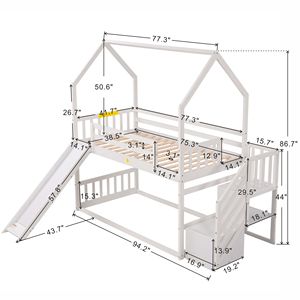Letto a castello bianco a due piazze con scivolo convertibile e scala contenitore per bambini - Product Image 6