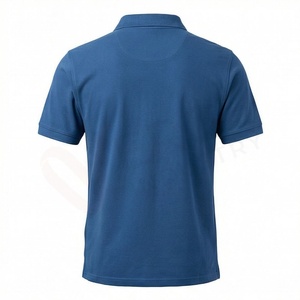 Polo en coton bleu pour homme avec imprimé géométrique, manches courtes, décontracté, respirant, tissu Oxford, logo sur le devant - Product Image 2