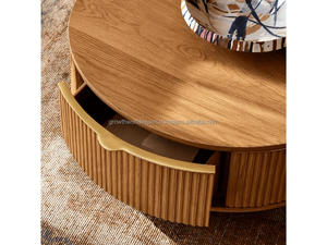 Modern Round Wooden Coffee Table with Hidden Storage Sliding Door Wooden Coffee Table Minimalist Round Storage Coffee Table 2026 - Product Image 4