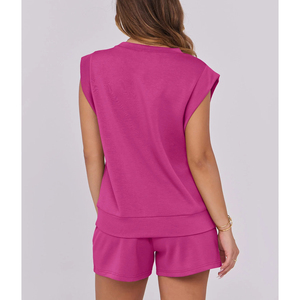 Conjunto de 2 Piezas para Mujer, Shorts y Top sin Mangas, Cuello Redondo, Tejido de Algodón y Spandex, Corte Holgado, Transpirable, para Primavera/Verano - Product Image 4