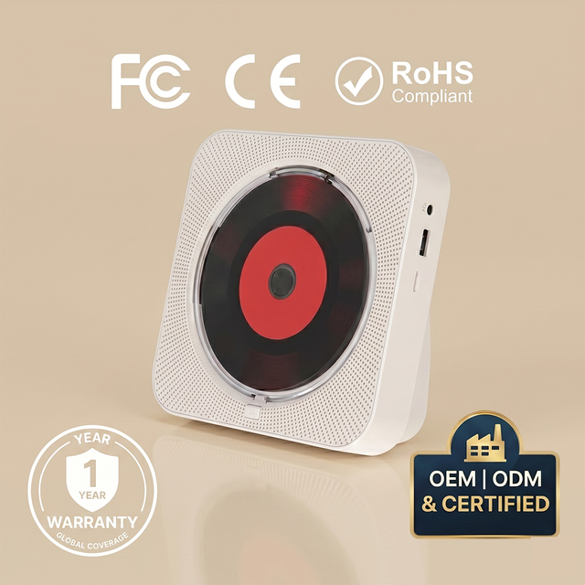 Portable Music Player 6-In-1 Multi Functions Wall Mounted CD Player with BT 5.0 Speakers & Fm Radio