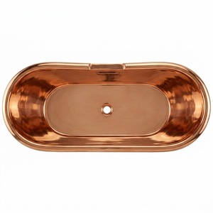 อ่างอาบน้ำทองแดงทำมือแบบตั้งพื้น ดีไซน์หรูหรา ทรงขาตั้งแบบ Slipper Clawfoot สำหรับโรงแรม วิลล่า สไตล์โบราณ แบบ Double Slipper แท้ - Product Image 4