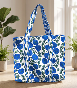 National Fashion Hand Block Printed Quilted Large <b>Tote</b> <b>Bag</b> <b>for</b> Women with Zipper Shopping & <b>Beach</b> Use Gift <b>for</b> Her - Product Image 3
