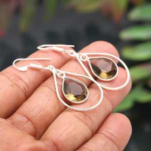 Boucles d'oreilles en quartz fumé, argent sterling 925, pierres précieuses naturelles, bijoux faits à la main pour femmes, vente en gros - Product Image 3