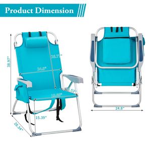 Sedia da Spiaggia Verde Menta 100kg 63*70*99cm Rialzata con Tessuto Oxford e Tubo in Alluminio Bianco Argento Capacità di Carico-100kg - Product Image 4