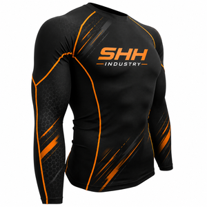 SHH Industries Premium Custom <b>Men's</b> Black Orange MMA BJJ Rash Guard Long Sleeve <b>Compression</b> <b>Shirt</b> Gym Fitness Sportswear OEM - Product Image 3