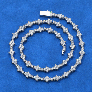 Luxury Moissanite Flower Tennis <b>Chain</b> Necklace White Gold Finish <b>Iced</b> <b>Out</b> Sparkling Jewelry Gift For Men Women - Product Image 5
